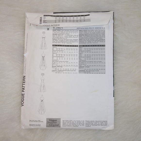 VOGUE V2803 Bridal Wedding Dress Size 6-8-10 - Picture 5 of 5